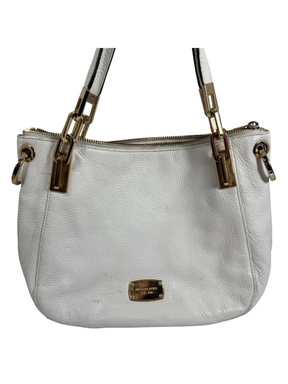 Michael Kors White Pebbled Leather Shoulder Bag Chain Handles PROJECT - NO STRAP